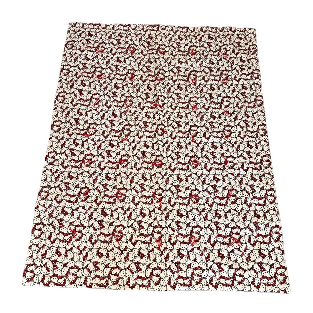 Hello Kitty Sanrio Hand Crafted Throw Blanket Flannel 49”x38” Red White Kawaii